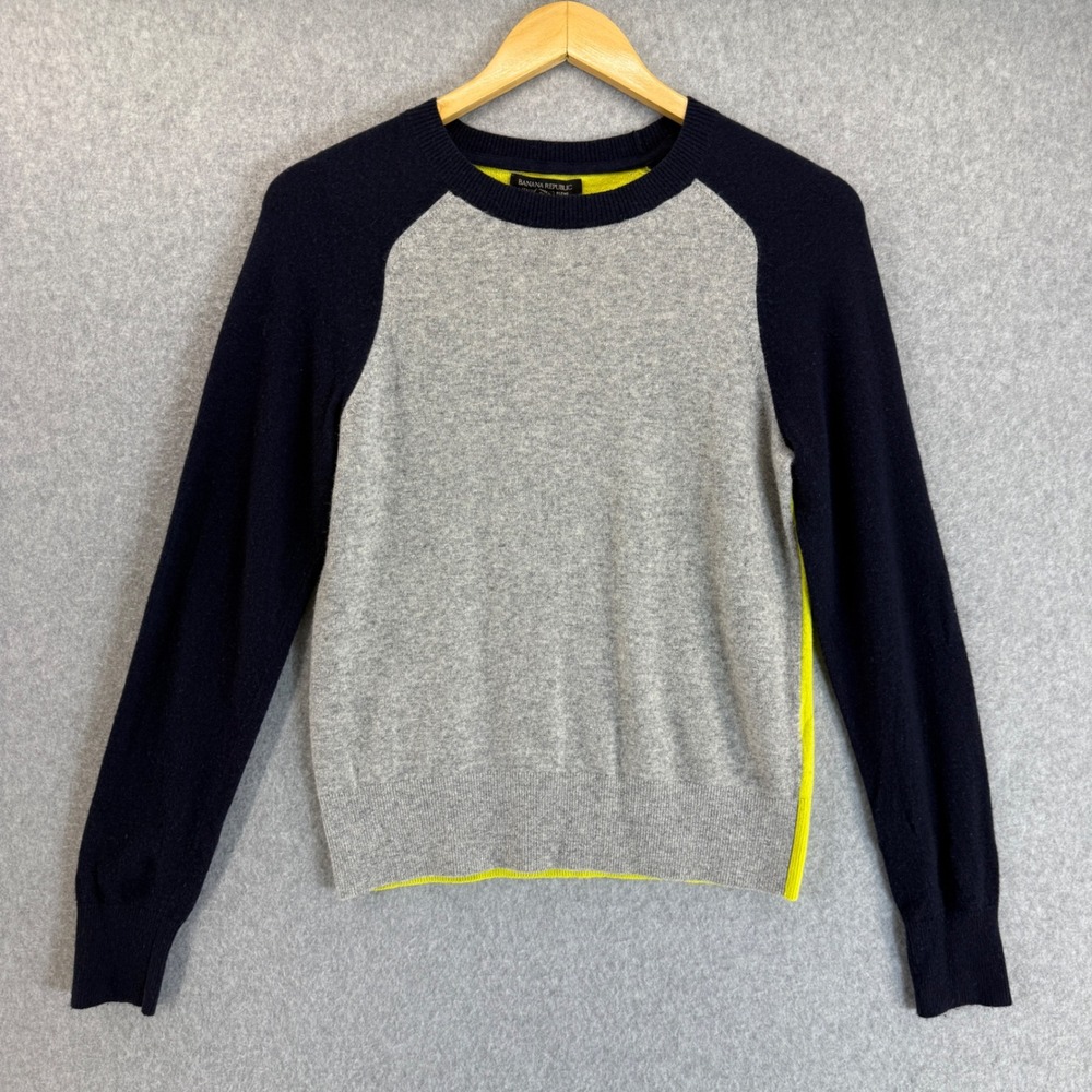 Banana Republic Merino Wool Blend Sweater Colorblock‎ Gray Navy Lime Green Small